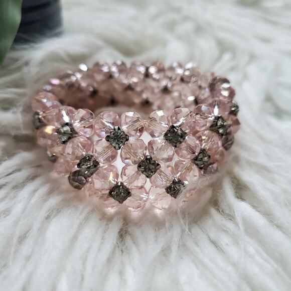 Chunky Light Pink Beaded Bling Stretchy Bracelet - Picture 2 of 3